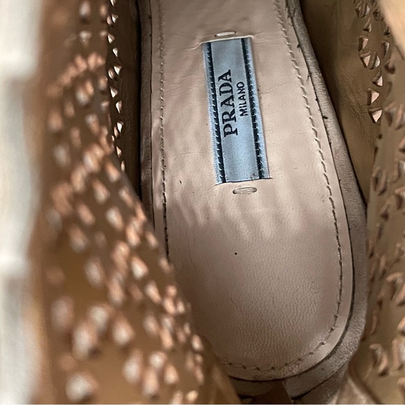 Prada Womens Perforated Suede Sand Ankle Boot Sand Open Toe Booties Sz 9.5 B - Picture 12 of 16